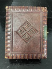 Antique Victorian Leather Bound Photo CDV Album Homes 50 Small Photographs