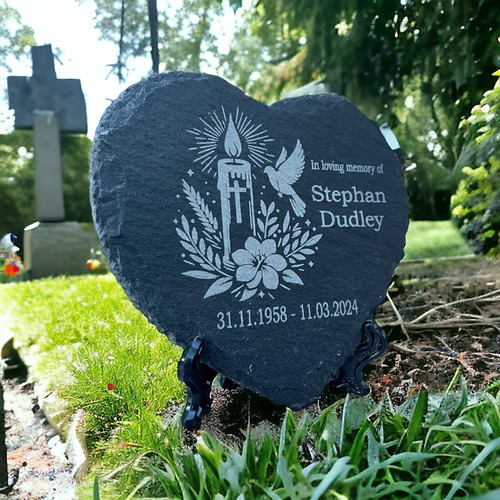 Memorial plaque slate - slate, heart