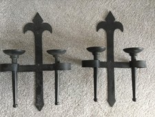 Black metal rustic candle holder double wall mounted gothic