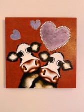 Caroline Shotton ORIGINAL Painting Oil On Canvas 28”x28” "So In Love with Moo"