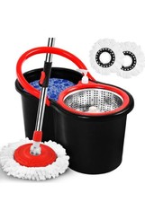 360° FLOOR MAGIC SPIN MOP BUCKET SET MICROFIBER ROTATING DRY HEADS WITH 2 HEADS