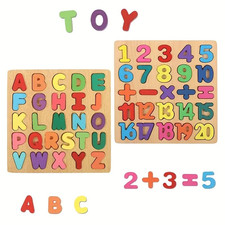 Wooden Board Kids Educational Toy Colourful ABC Alphabet Number Shapes 3D Puzzle