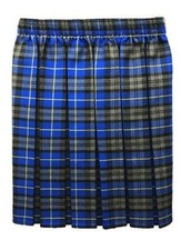 Girls Tartan School Box Pleated Skirt Royal Blue Fully Elasticated Waist Skirt