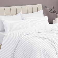 LUXURY HOTEL QUALITY SATIN WHITE STRIPE DUVET COVER BEDDING SET DOUBLE KING SIZE
