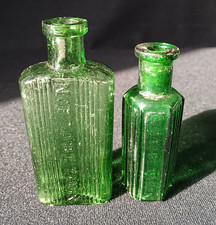 2 x Antique Green Glass Poison