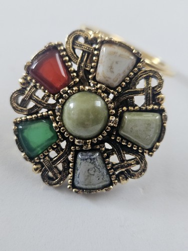 Vintage multi agate gold - agate, gold-tone