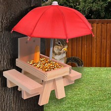 Wild & Oakes Wooden Wildlife Squirrel Feeder Picnic Table With Stylish Umbrella