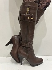 Vintage River Island Brown Leather Knee High Boots Y2K UK5 EU38