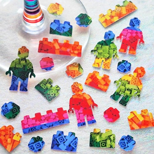 Lego bricks table confetti - table,
