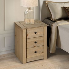 Panama Bedside Table 3 Drawer Cabinet Chest Solid Pine Wood Waxed Oak Finish