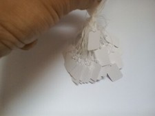 50 x Very Small White Card String Tie Tags Labels Retail Luggage Price