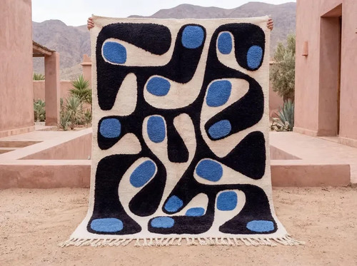 Blue black moroccan rug - moroccan,