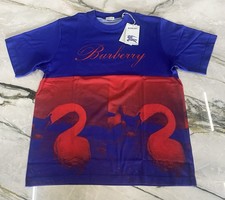 Burberry Swan Print Crew Neck T-Shirt Size Large Blue Red