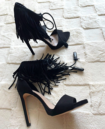 Zara black suede fringe tassel - black,