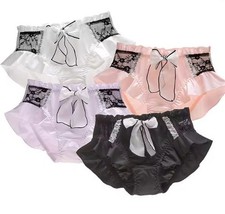 Luxury soft silky feel satin knickers panties black lace bow ruffles UK 14 / XL