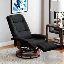 Swivel Recliner Chair with Footrest Wooden Base for Living Room Bedroom, Black