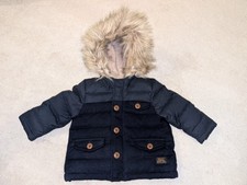Zara Baby Boy Navy Blue Feather & Down Hooded Coat Age 6-9 Months
