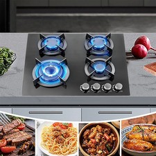 NEW 4 Burner Gas Hob Tempered Glass Built In Cooker Stove Indoor Kitchen Caravan