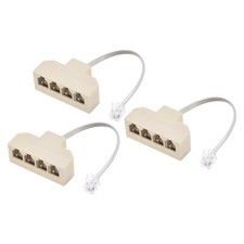 Phone Jack Splitter 6P4C 4 Way Socket w Telephone Extension Cord 3 Pack