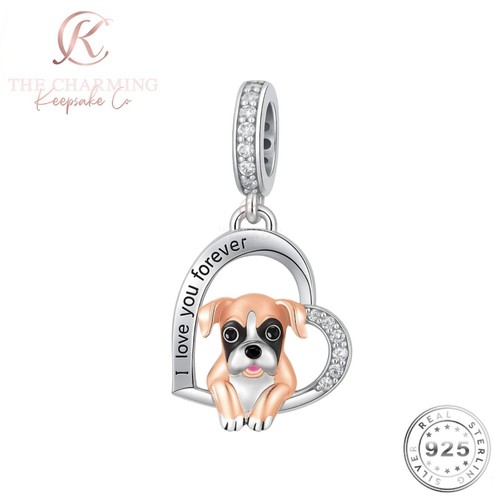Boxer dog charm silver - boxer, s