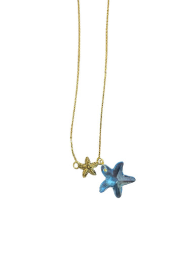 Aqua crystal and gold starfish - aqua,