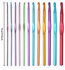 Knitting Needles Crochet Hooks Set 12 Pcs  Multi Colour Aluminium 2mm - 8mm - UK