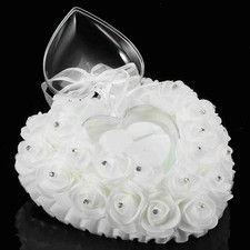 Romantic Heart Shaped Wedding Ring Box Rose Rhinestone Decor Ring Pillow Cus XG5