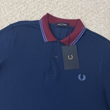 Fred Perry Contrast Trim Polo Shirt S/Sleeve Blue Maroon Mens Medium BNWT