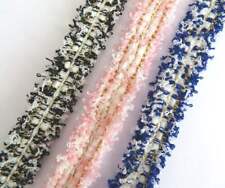 1m textured boucle yarn frayed edge trimming, black, pink, blue