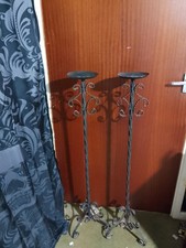 Pair Of Vintage Wrought Iron 3 Pronged Floor Standing Candle Torcheres.