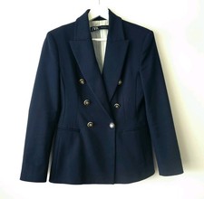 Zara Classic Navy Blue Textured Double Breasted Blazer Jacket Size M Medium 10 