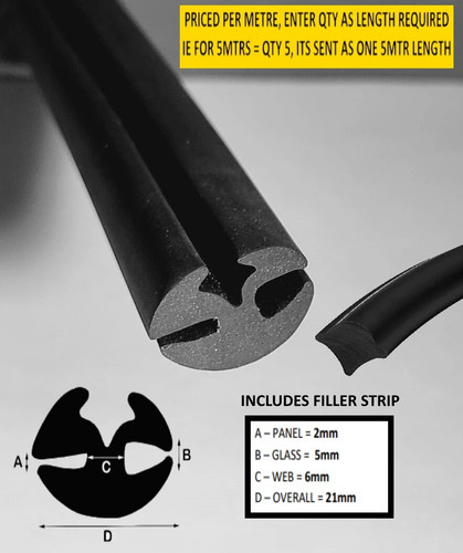 Rubber window glazing seal 5mm - rubber,