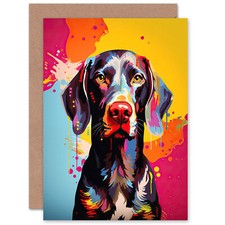 Shorthaired German Pointer Dog Pet Portrait Colourful Blank Greeting Card