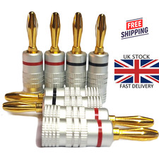 8x Professional Banana Plugs HiFi Pro Quality 24K Gold plated Red/Black UK