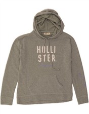 HOLLISTER Womens Graphic Hoodie Jumper UK 14 Medium Grey Cotton CR09