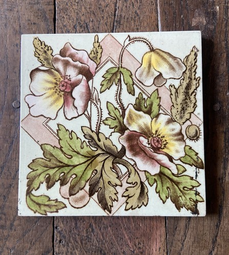 Antique victorian floral tile - antique,