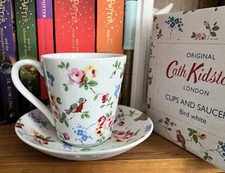 CATH KIDSTON BIRD WHITE FLORAL CUPS SAUCERS BOXED