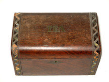 Superb Antique Lined 2-compartment Wooden Tea Caddy with Inlaid Banding