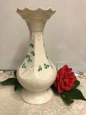 Belleek Irish Porcelain Millennium 2000 Shamrock Fluted & Crown Top Vase 21cmVGC