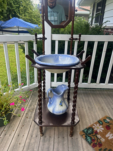 Antique dark wood washstand - dark,