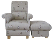 Fryetts Pooch Dogs Fabric Adult Chair & Footstool Natural Nursery Beige Puppies