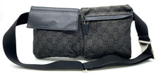 Auth Gucci GG Canvas x Leather Black 28566 20047 Waist Bag NS100610