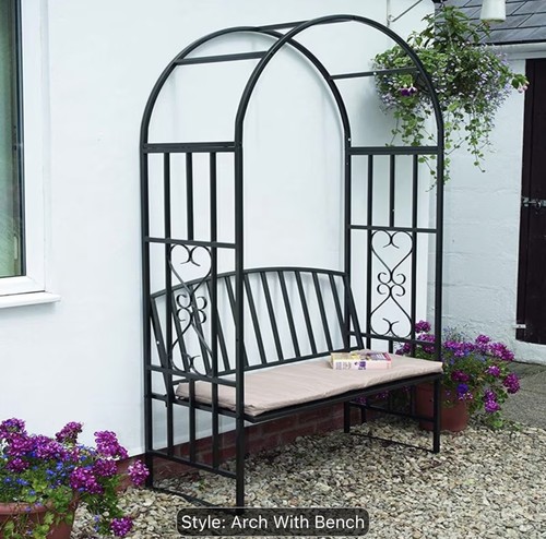 Metal arch with bench - bench, garden