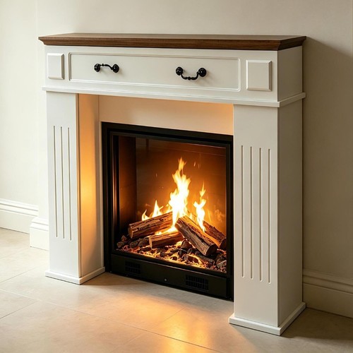 Wood fireplace surround with - fireplace,