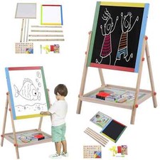 Kids Children Wooden Easels Drawing Fun Play Board Double Sided Adjustable Easel