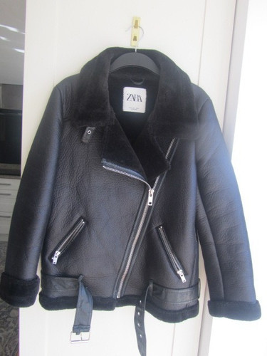 Zara black shearling biker - zara,