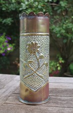 WWI Trench Art 1918 Shell Casing Vase Floral Militaria