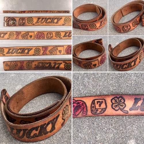 Vintage tooled leather belt - tooled,