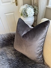 Laura Ashley Velvet Cushion Nigella Charcoal Dark Grey Black £45