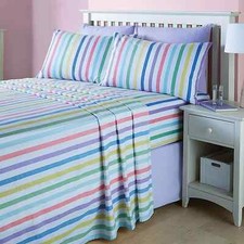 Candy Stripe Brushed Cotton Flanette Sheet Bed Set Flat Fitted Pillowcase Double